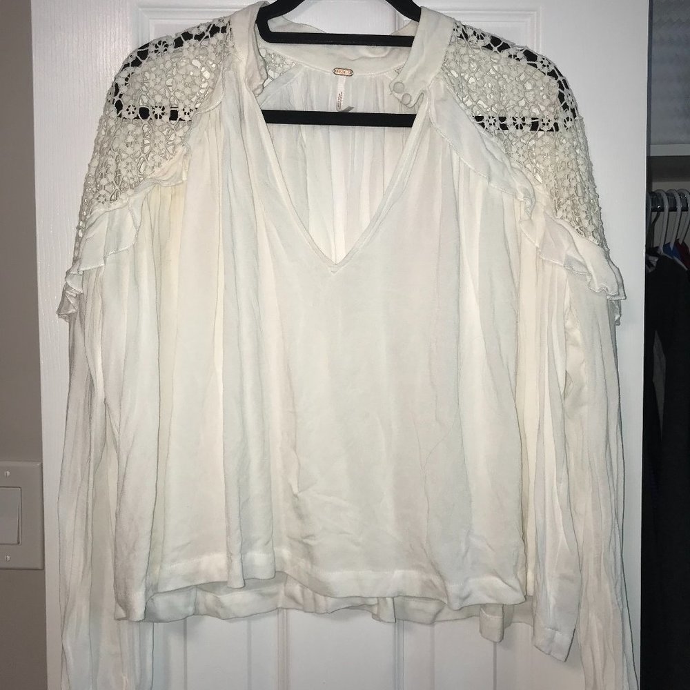 Free People Long Sleeve Knit Shoulder Blouse